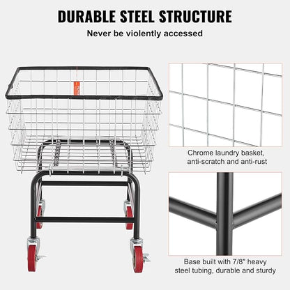 VEVOR Wire Laundry Cart, 2.8Bushel Wire Laundry Basket - Image 4