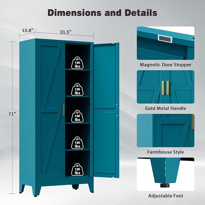 71" Tall Metal Pantry Cabinet, Kitchen Storage Cabinet - Image 2