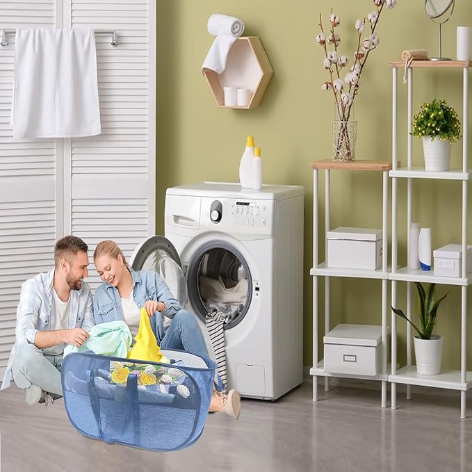 100L Collapsible Laundry Baskets 2 Pack, Extra Large Mesh Pop Up Laundry Hamper - Image 7