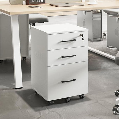 File Cabinet With Lock, 3 Drawer Wood Rolling Filing Under Desk by ALBSL