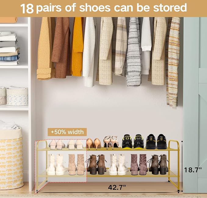 KEETDY 2-Tier Long Shoe Rack for Closet Metal Shoe Organizer for Entryway - Image 3