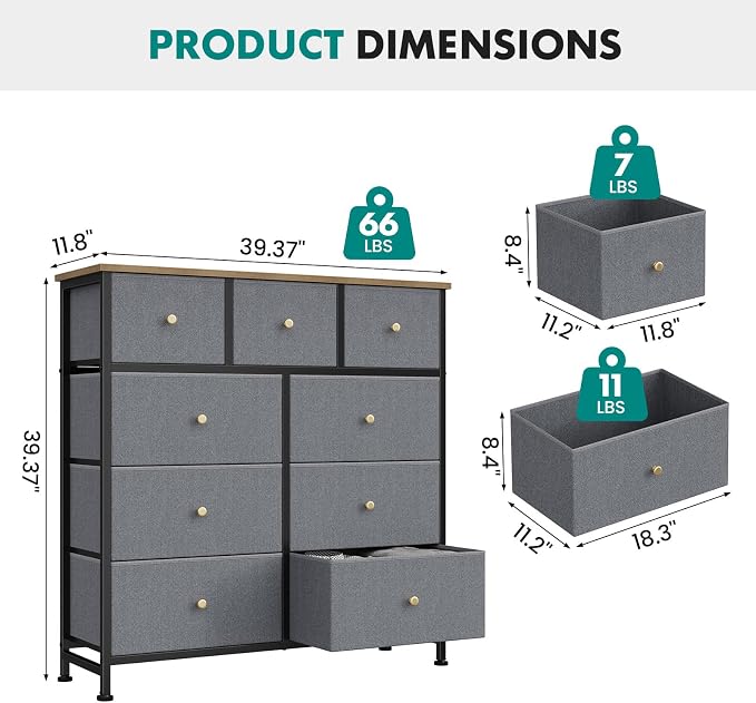 OLIXIS 9 Drawer Tall Dresser for Bedroom, Closet Organizers and Storage | - Image 3
