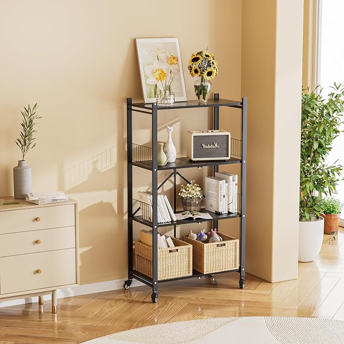 Folding Storage Shelves, 4-Tier Metal Foldable Shelf Shelving Rack Organizer On - Image 7