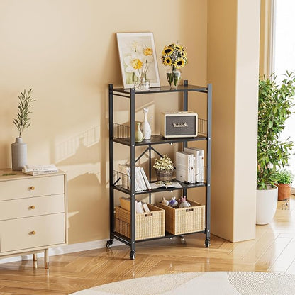 Folding Storage Shelves, 4-Tier Metal Foldable Shelf Shelving Rack Organizer On - Image 7