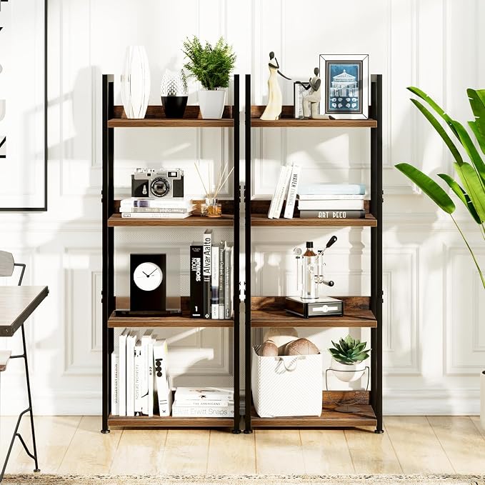 NUMENN Narrow Bookshelf, 4 Tier Freestanding Shelving Unit, Vintage | Small - Image 4