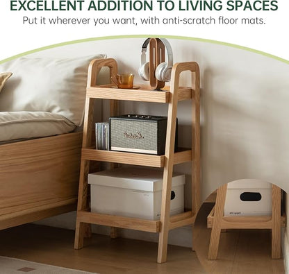 100% Solid Oak 3 Tier Ladder Shelf, Small Bookshelf, Ladder Bookshelf, Bookcase - Image 4