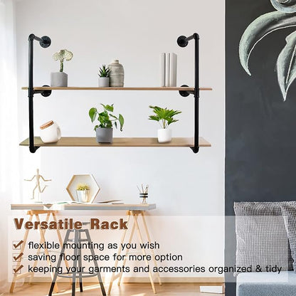 Clothes Hanger Pole Wall Mount, Clothes Rail Shelf Wardrobe Organizer - Image 2