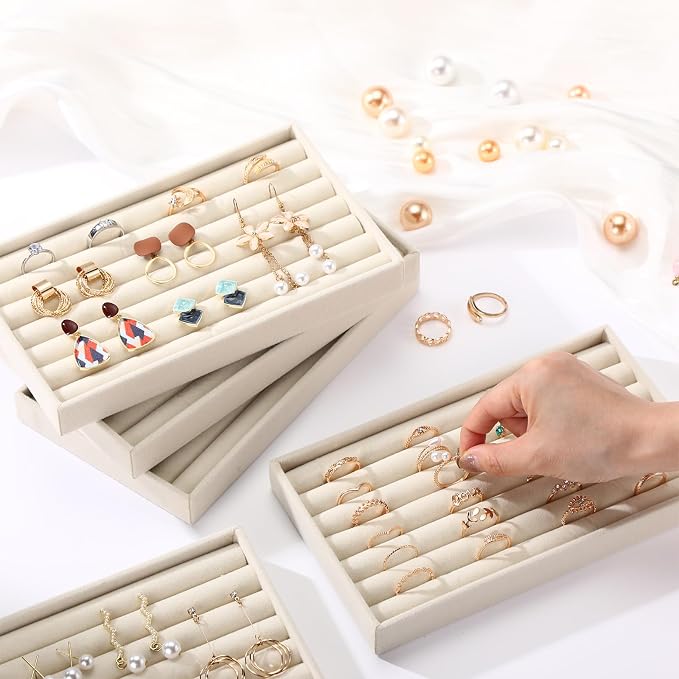 Highergo 8 Pcs Velvet Jewelry Trays Stackable Drawers Organizer Ring Earring - Image 6