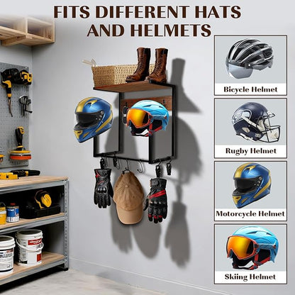 Motorcycle Helmet Holder Wall Mount, Wooden Helmet Display Stands - Image 5