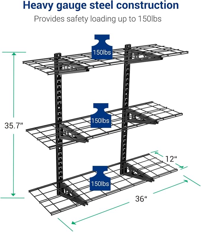 FLEXIMOUNTS 3 Tier 1x3ft Garage Storage Wall Shelving, 12x36inch per Shelf - Image 3