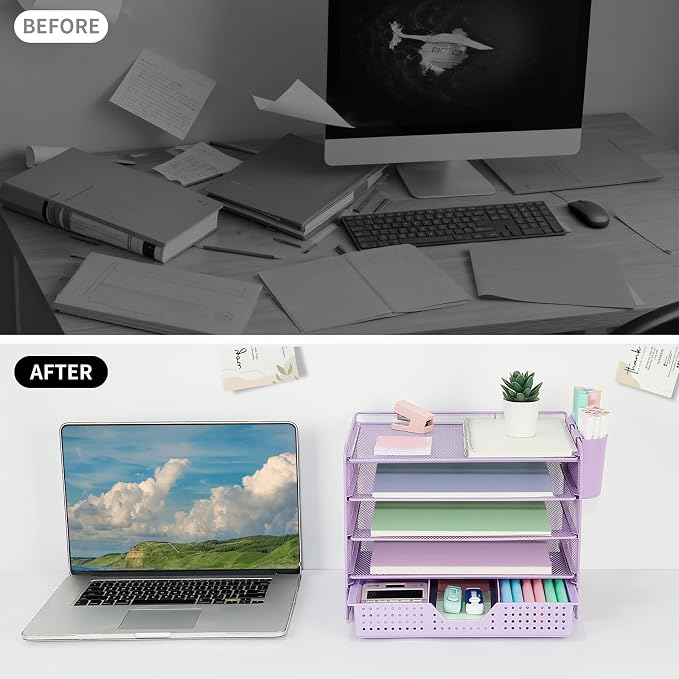 LEKETREE Desk Organizers and Accessories, 5-Tier Paper Letter Tray Organizer - Image 6