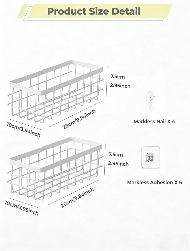 2 Pack Hanging Wire Storage Baskets, Metal Wall Organizer, Adhesive Wall - Image 4