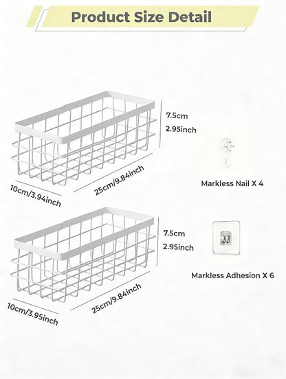 2 Pack Hanging Wire Storage Baskets, Metal Wall Organizer, Adhesive Wall - Image 4