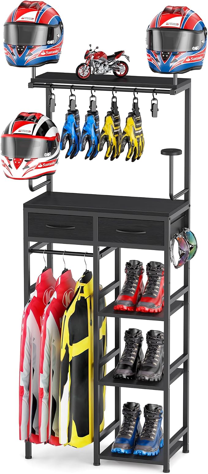 Motorcycle Helmet Holder Wall Mount, Solid Wood and Metal Helmet Rac, - Image 8