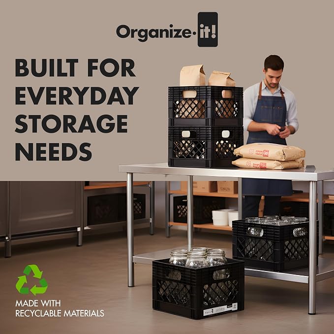 ORGANIZE-IT! 4 Pack Storage Milk Crate, Heavy Duty Versatile Box Organizers - Image 3
