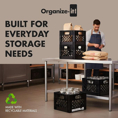 ORGANIZE-IT! 4 Pack Storage Milk Crate, Heavy Duty Versatile Box Organizers - Image 3