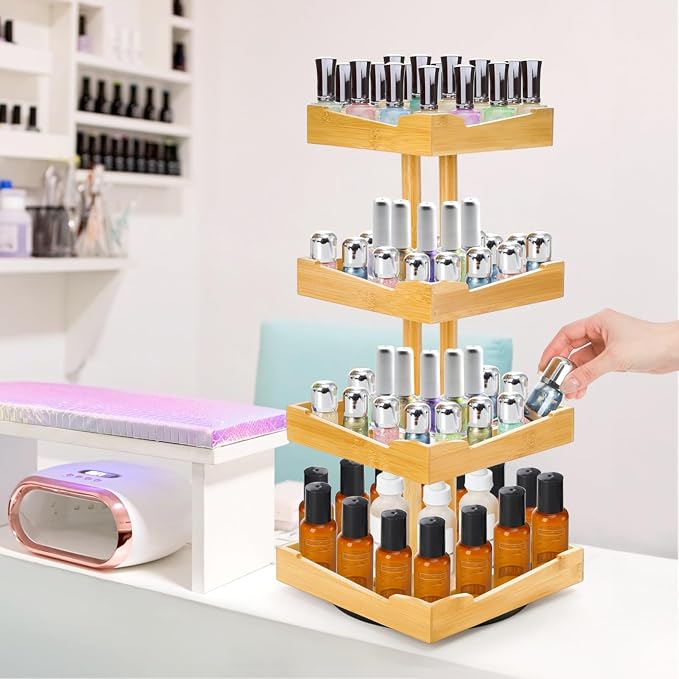ZAVOOS Nail Polish Organizer, 4 Tier Bamboo Stand Essential Oil Display Rack - Image 6