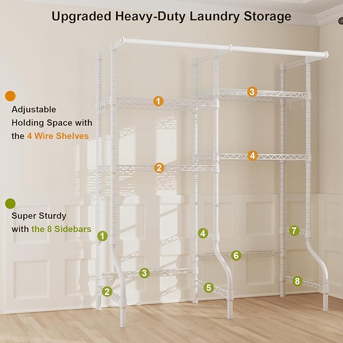 U14 Medium Over the Washer and Dryer Shelves, 4 Tiers Laundry Room Storage and - Image 7