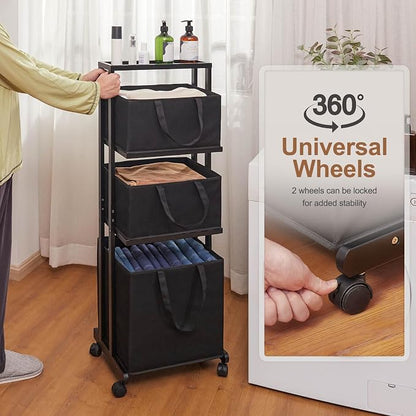 Homde Laundry Basket 3 Tier Bamboo Storage Shelf - Image 3