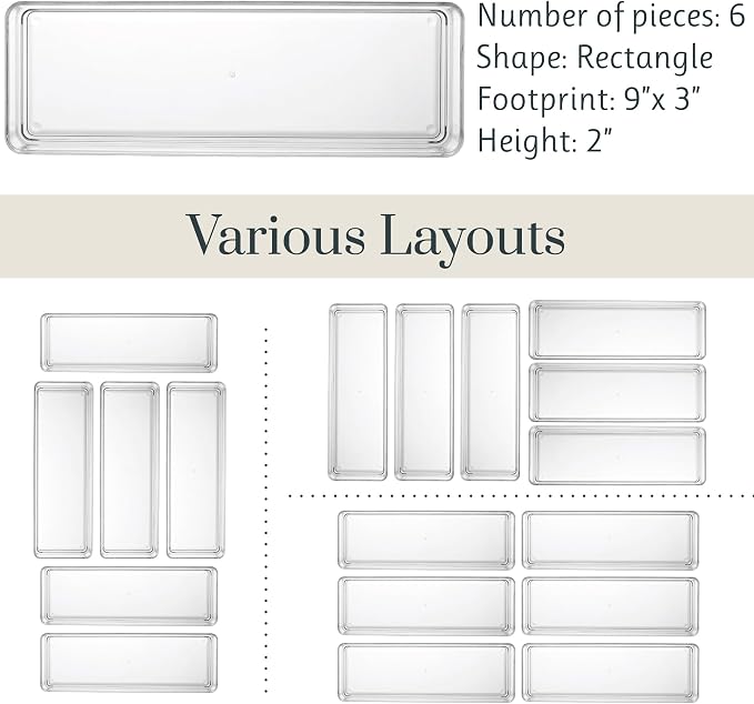 STORi SimpleSort 6-Piece Stackable Clear Drawer Organizer Set | 9" x 3" x 2" - Image 5
