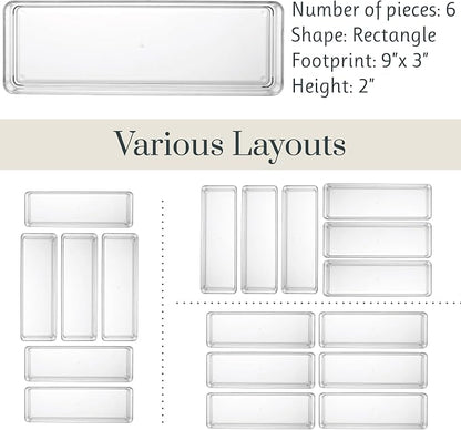 STORi SimpleSort 6-Piece Stackable Clear Drawer Organizer Set | 9" x 3" x 2" - Image 5