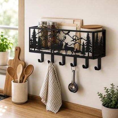 Deer Metal Wall Mail Organizer Wall Mounted Key and Mail Holder Mail Basket - Image 4
