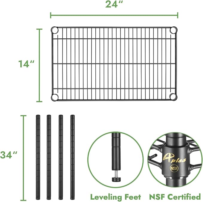 APLSS 14" D x 24" W x 34" H Black Heavy Duty Wire Shelving - Image 3