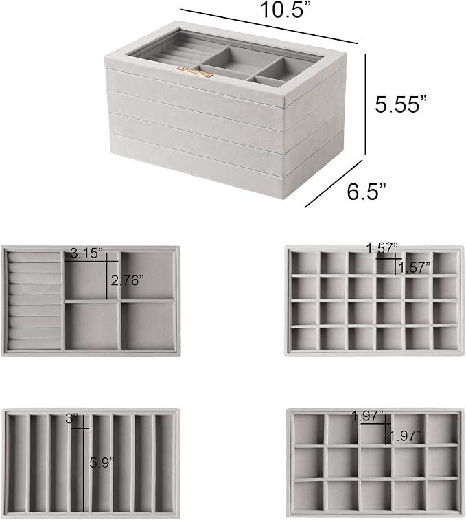Frebeauty Stackable Jewelry Trays, Removable Glass Lid, Drawer Inserts - Image 3