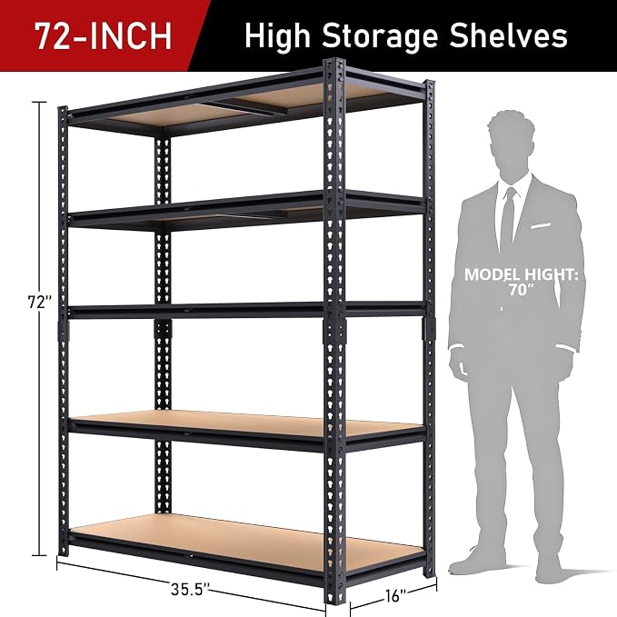 72" H Garage Shelves, Garage Storage Shelves Heavy Duty, 2400LBS Heavy Duty - Image 3