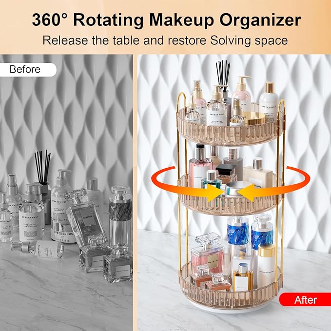 GTI 360°Rotating Makeup Organizer, 3 Tier Large Capacity Perfume Cosmetics - Image 4