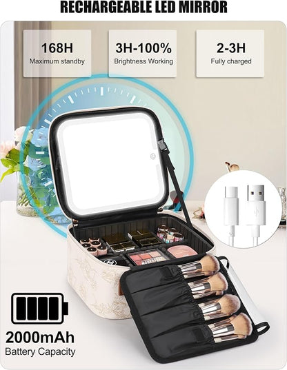 Relavel Travel Makeup Bag with LED Mirror, Lily Flower | Portable Cosmetic - Image 6