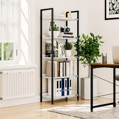 NUMENN Bookshelf, 5 Tier Freestanding Shelving Unit, Falling Prevention Baffle - Image 4