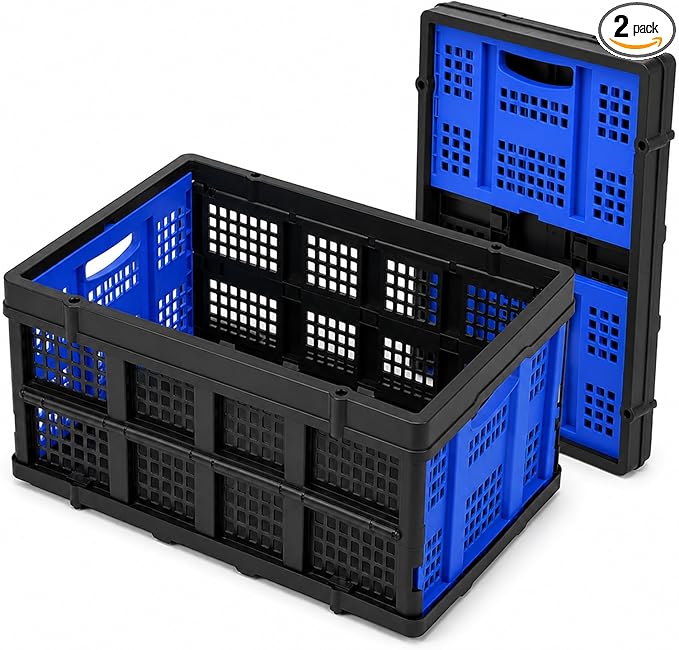 Collapsible Storage Crates 2 Pack, Heavy Duty Foldable Plastic Storage Bins by Mecbellor
