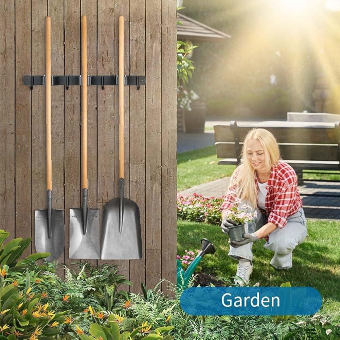 2 Pack Broom Hanger and Mop Holder, Heavy Duty Garden Tool Organizer Rack Rake - Image 6