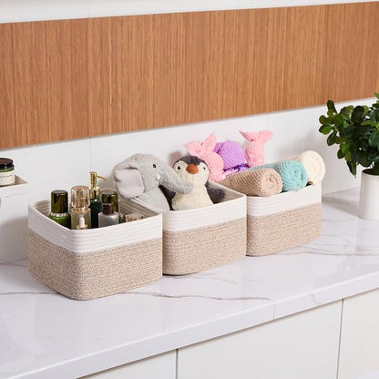 Small Organizing Baskets for Cubes Shelf, 9.7x9.7x7.1 Inch Rope Woven Storage - Image 6