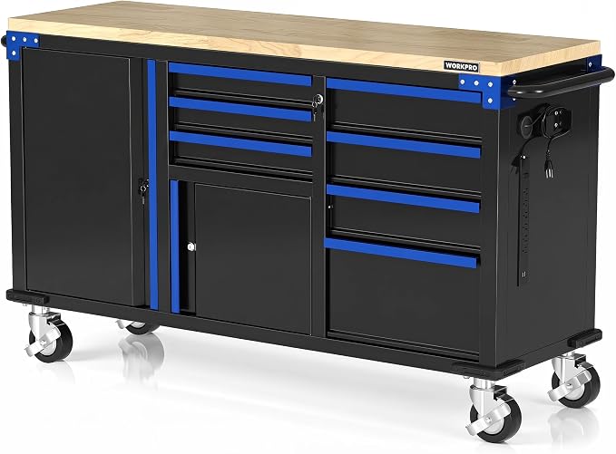 WORKPRO 62" x 20" 7-Drawer & 2-Door Rolling Tool Chest, Mobile Tool Storage by WORKPRO
