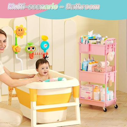 SUNALLY Baby Diaper Caddy Cart, 3 Tier Rolling Diaper Cart - Image 7