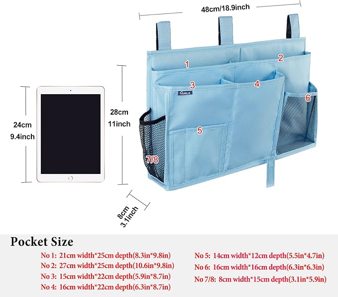 Surblue Bedside Caddy Hanging Bed Organizer Storage Bag Pocket - Image 5