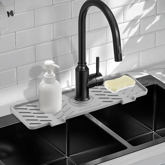 Meiliweser Silicone Faucet Mat for Kitchen Sink – Gen 3 10° Slope Splash Guard by Meiliweser