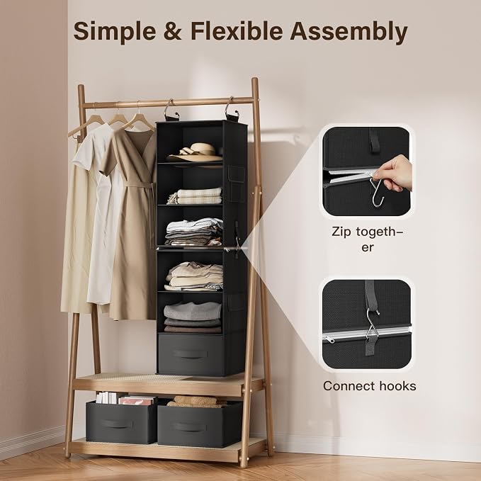 Pipishell 6-Shelf Hanging Closet Organizer, Hanging Shelves - Image 4