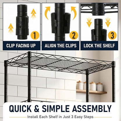 FDW 5 Tier 22L x 12W x 48H Pantry Shelves Adjustable Storage Rack Metal Shelf - Image 6