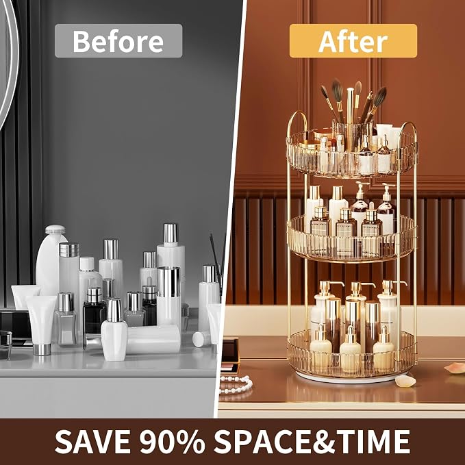 360° Rotating Makeup Organizer, Large-Capacity Skincare Make Up Storage 3 Tier - Image 2