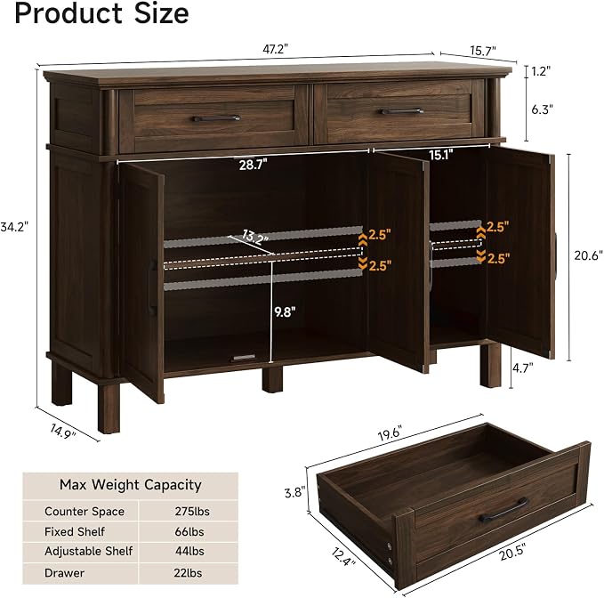 ONBRILL 48 Inch Buffet Cabinet - Image 2