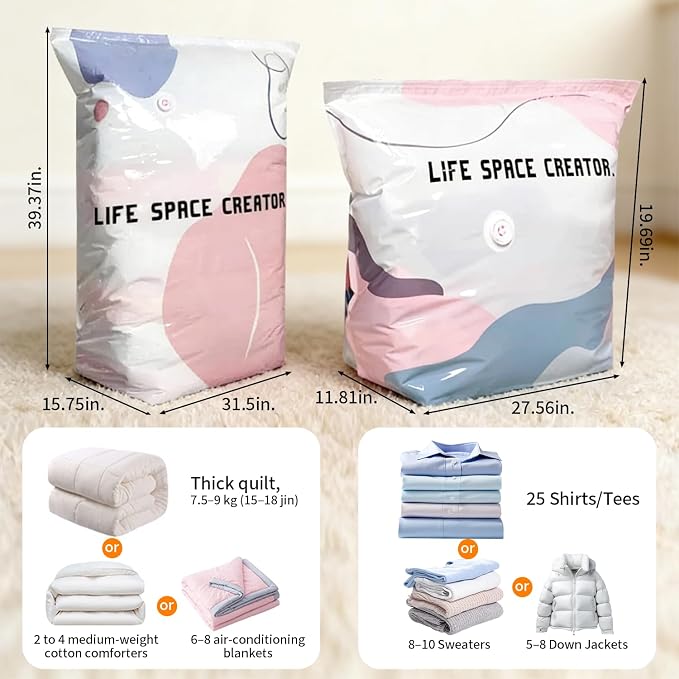 3 PACK No-Pump Vacuum Storage Bags, Large Cube Vacuum Seal Bags, Space Saver - Image 5