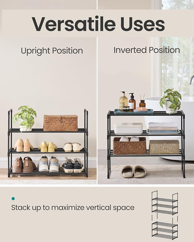 SONGMICS Shoe Rack, 3-Tier Shoe Organizer, Metal Storage Shelf, Upright or - Image 4