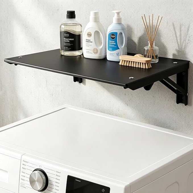 Folding Metal Floating Shelf, 16.9" x 11" Wall Mount Storage Rack - Image 2