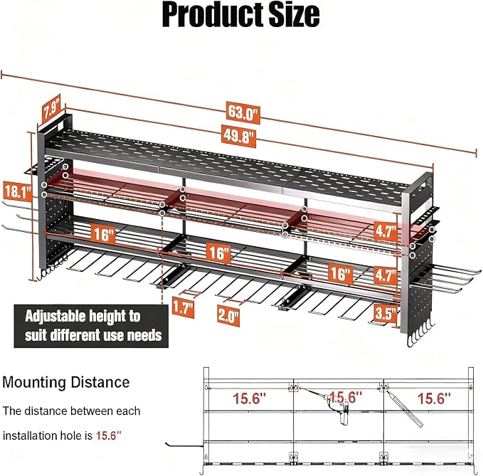 49" W Super Large Power Tool Organizer Wall Mount, Heavy Duty Cordless Tool - Image 2