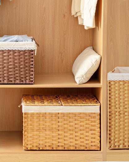 SETVSON Storage Basket with Lid, 2-Lid PE Rattan Storage Bin, Natural | 105L - Image 7