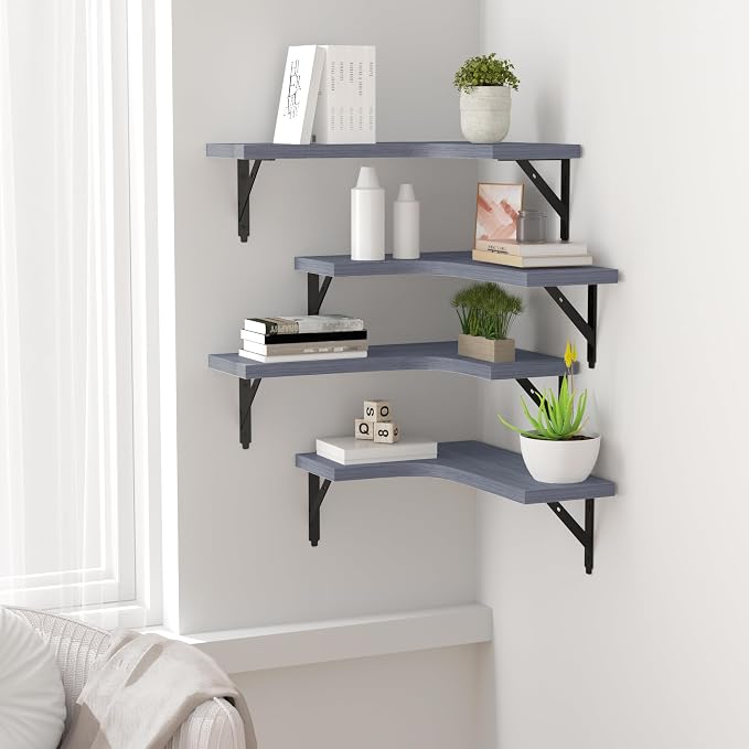 ROMGUAR CRAFT Corner Floating Shelves Wall Mounted Set of 4, Rustic Wood - Image 5