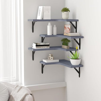 ROMGUAR CRAFT Corner Floating Shelves Wall Mounted Set of 4, Rustic Wood - Image 5